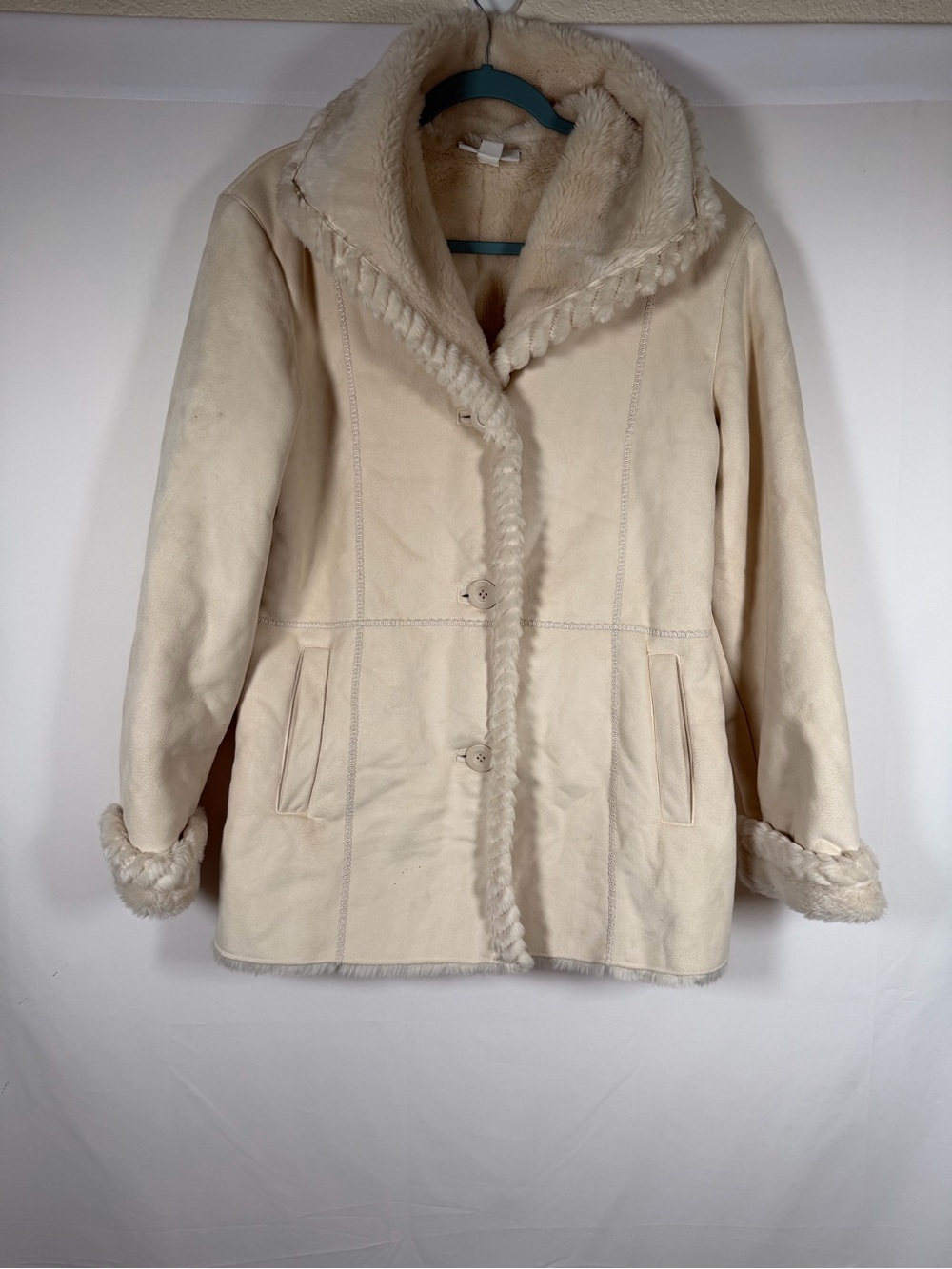 Vintage Cream Faux Fur Penny Lane Coat 90s Indie Boho